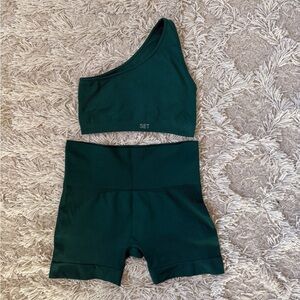 SET Active SCULPTFLEX® RIBBED ONE SHOULDER BRA & BIKE SHORTS- MOJITO